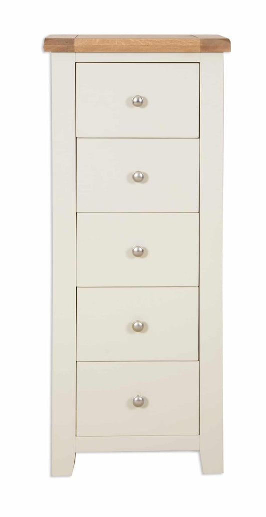 French Ivory Cream 5 Drawer Tall Chest