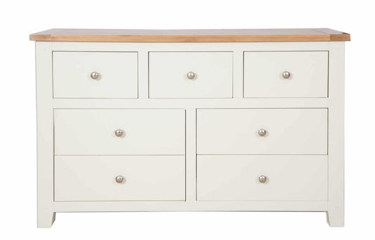 French Ivory Cream 7 Drawer Wide Chest