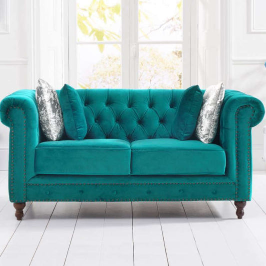 MONTROSE TEAL PLUSH 2 SEATER CHESTERFIELD SOFA