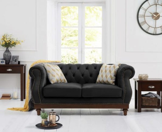 Montrose Black Leather 2 Seater Chesterfield Sofa