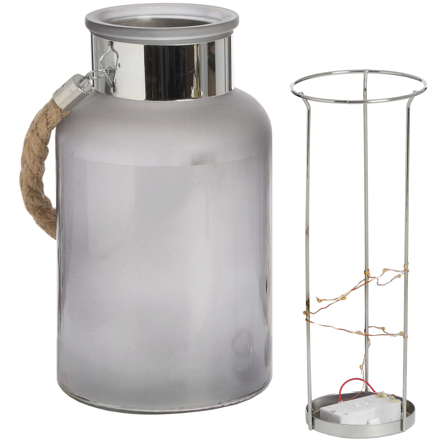 Frosted Glass Lantern with Rope Detail and Interior LED