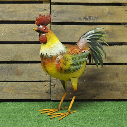 19" Painted Metal Vintage Style Garden Cockerel Chicken Ornament