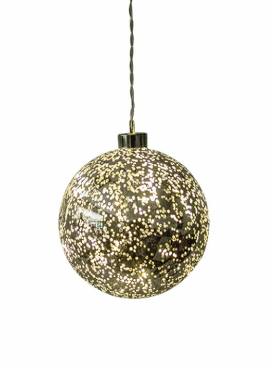 13cm Light Up Gold Glass Ball Christmas LED Decoration Battery Op Bauble Party
