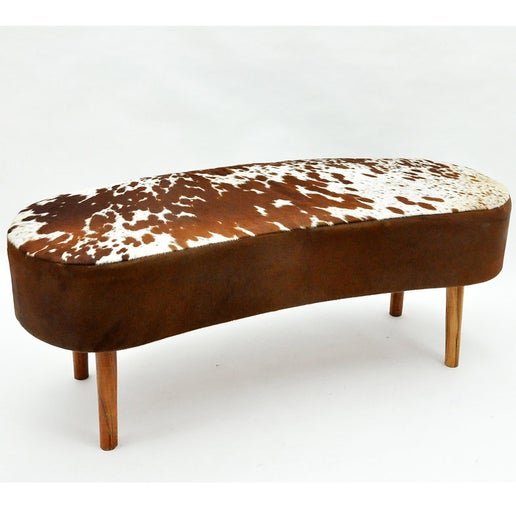TAN AND WHITE COW-HIDE BENCH