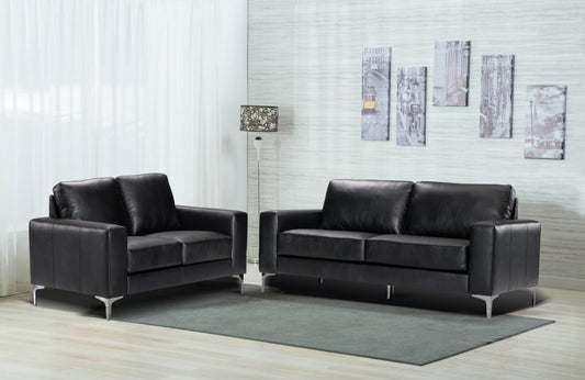 Chelsea 3 and 2 Seater Black Leather Sofa Suite