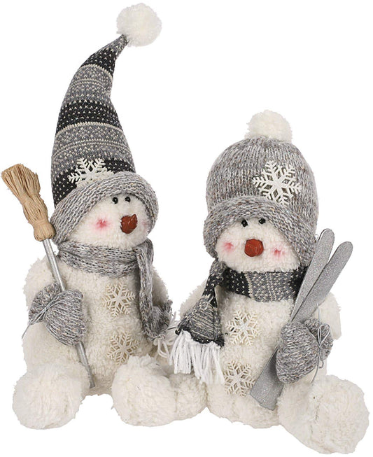 2 Asst 23CMSnowman Sitter with  ski and brush  WHITE/GREY