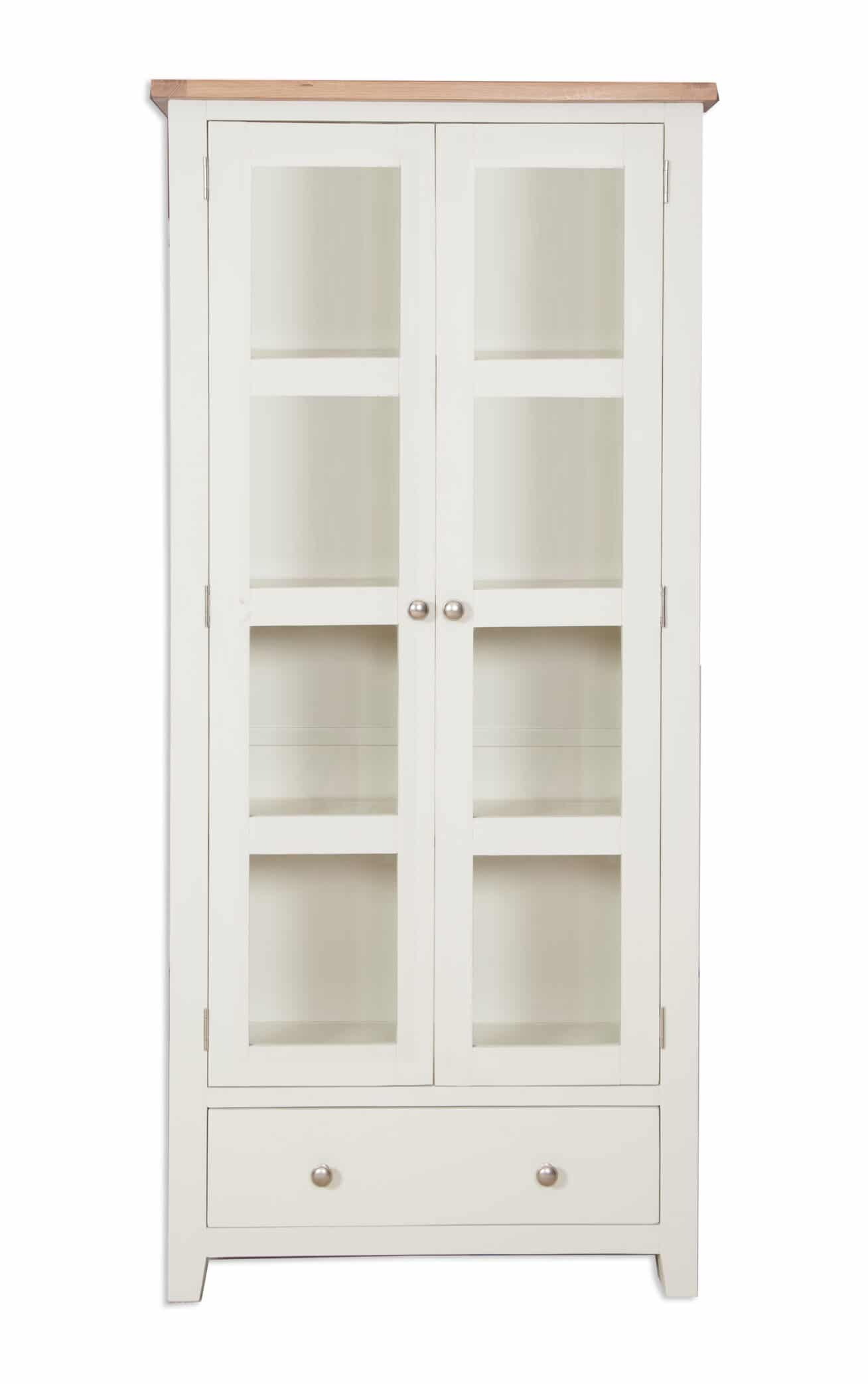 French Ivory Cream Painted Display Cabinet 2 Door 1 Drawer