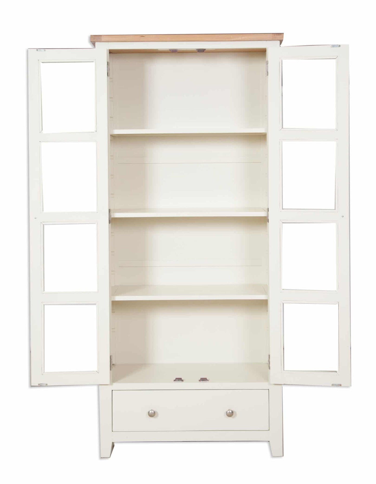 French Ivory Cream Painted Display Cabinet 2 Door 1 Drawer