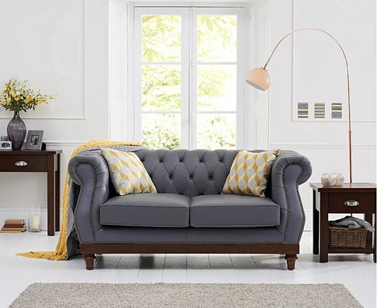 Highgrove Grey Leather 2 Seater Chesterfield Sofa