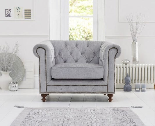 Montrose Grey Plush Linen Fabric Armchair