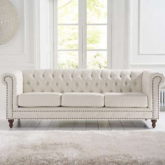 Montrose Ivory Linen 3 Seater Chesterfield Sofa