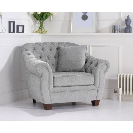 Liv Chesterfield Grey Plush Fabric Armchair