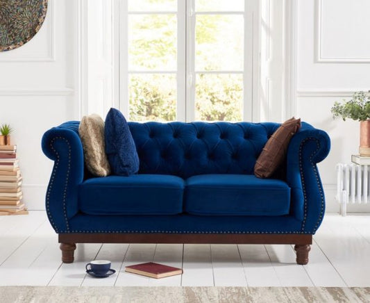 Highgrove Blue Plush Fabric 2 Seater Chesterfield Sofa