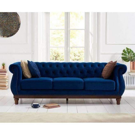 Highgrove Blue Plush Fabric 3 Seater Chesterfield Sofa