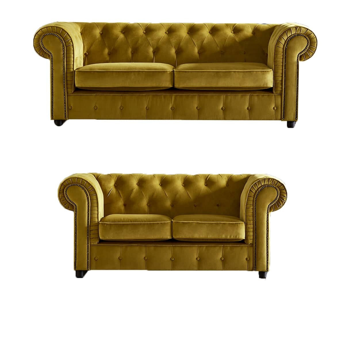 Chelmsford Plush Velvet Chesterfield Yellow Sofa Suite