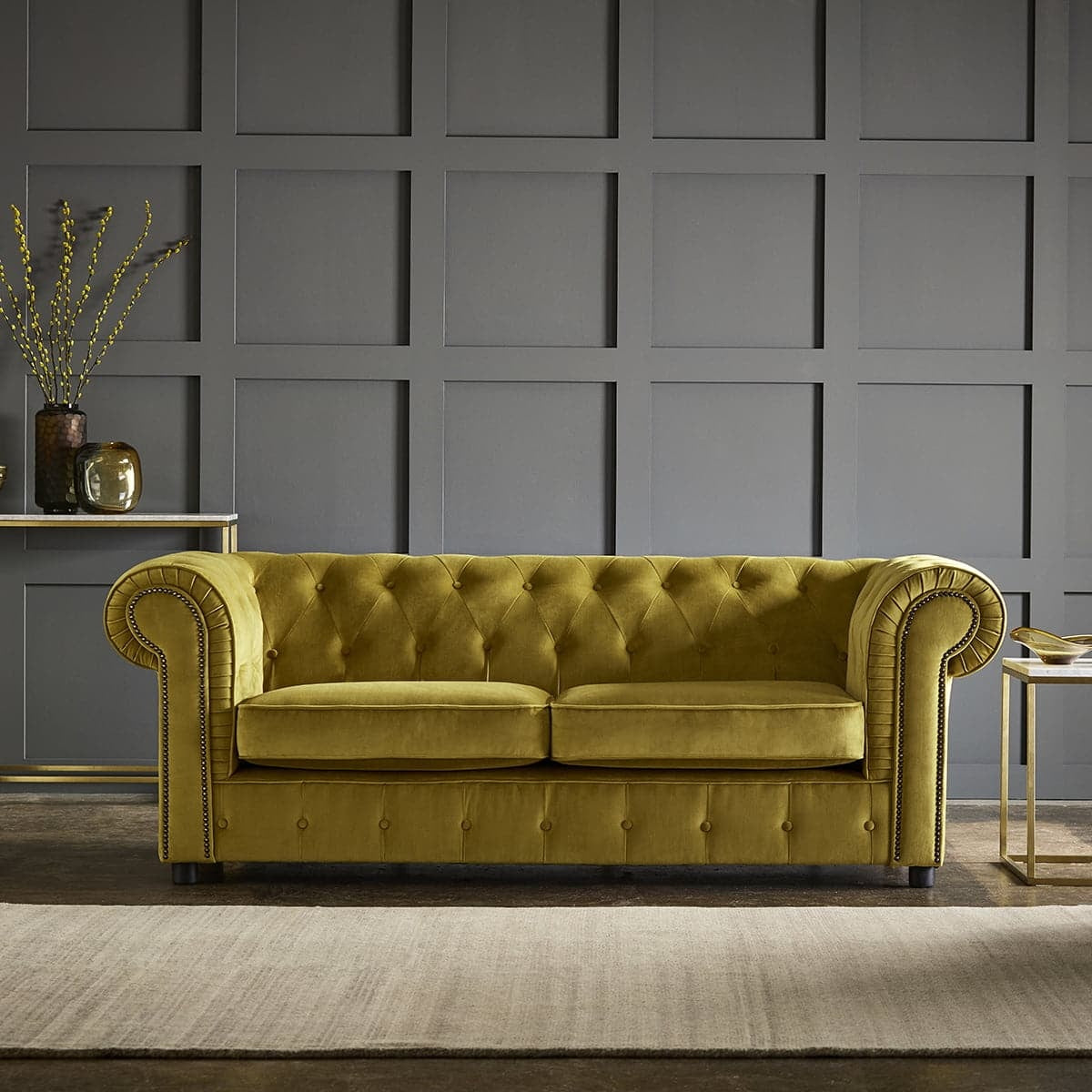Chelmsford Plush Velvet Chesterfield Yellow Sofa Suite