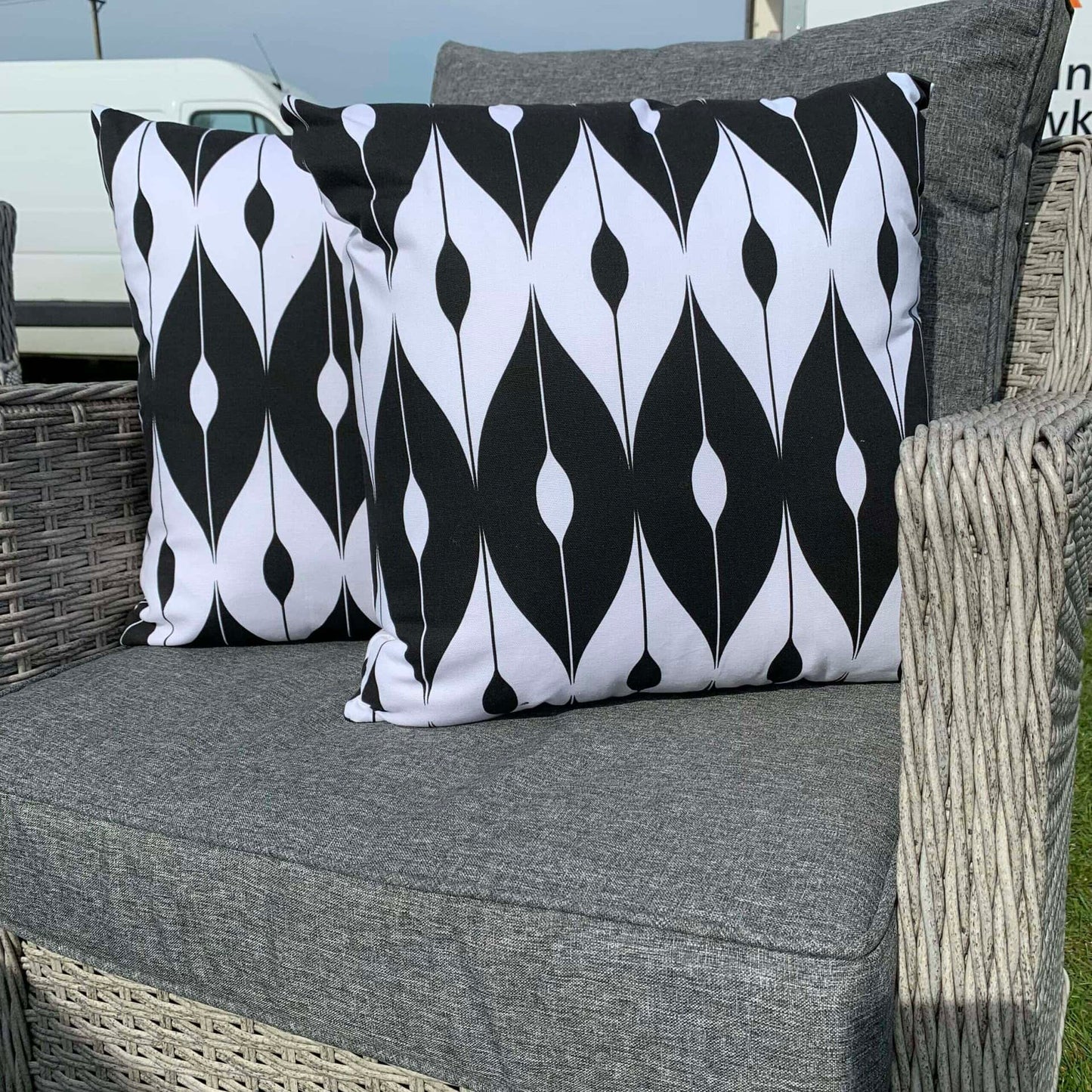 Outdoor Scatter Cushions (Pair) 18" x 18" Black Biometric Pattern