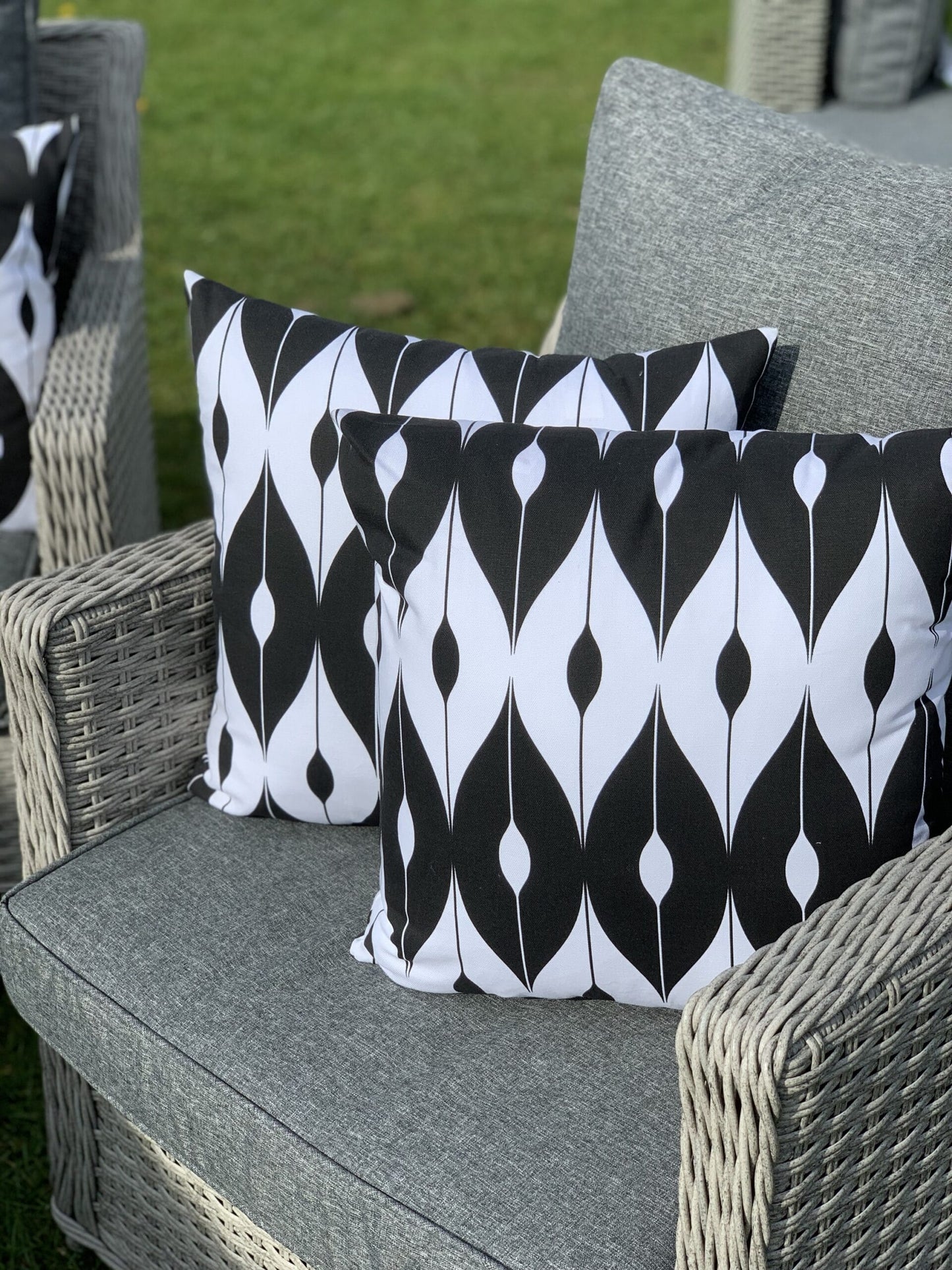Outdoor Scatter Cushions (Pair) 18" x 18" Black Biometric Pattern