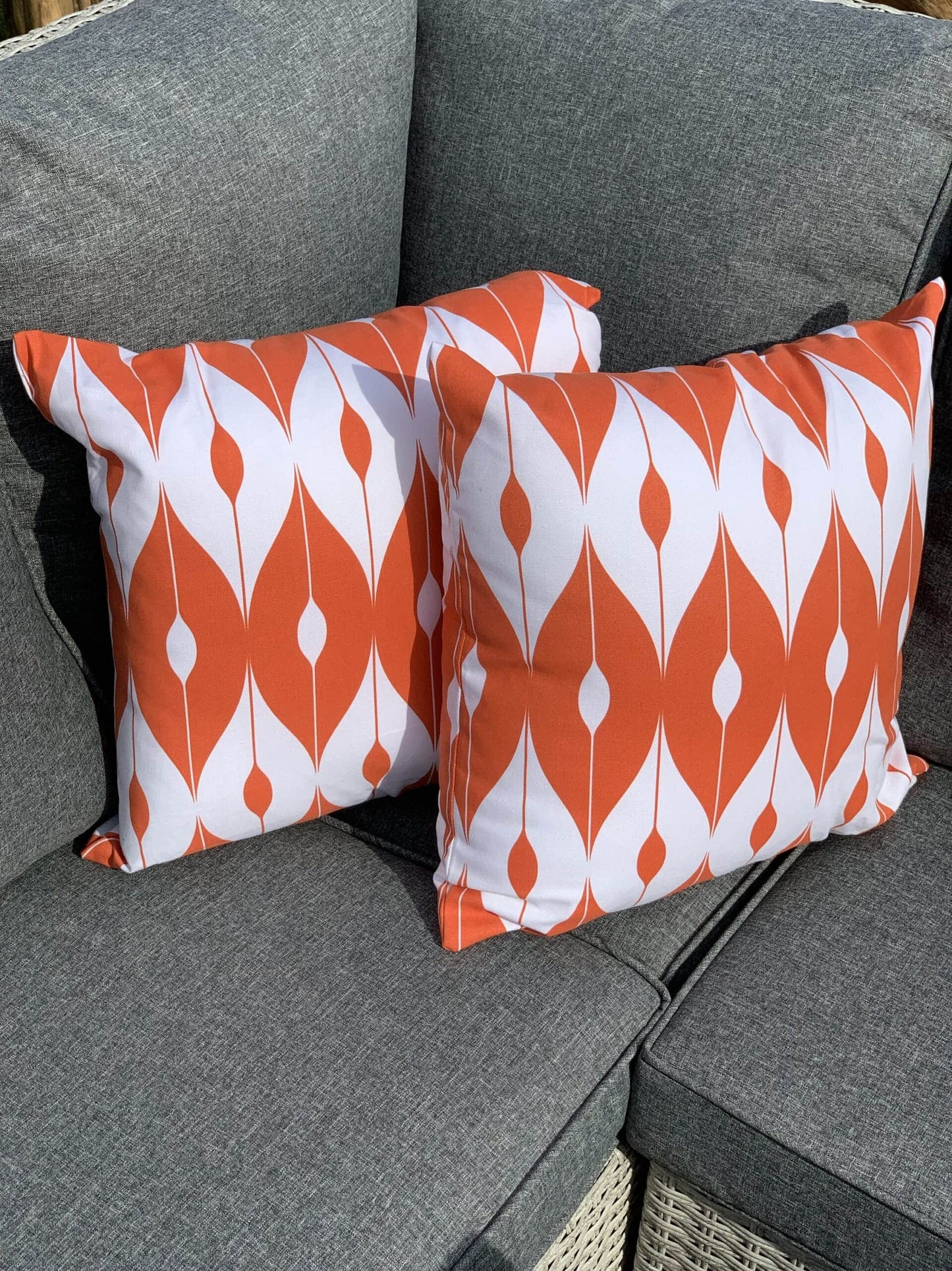 Outdoor Scatter Cushions (Pair) 18" x 18" Orange Biometric Pattern