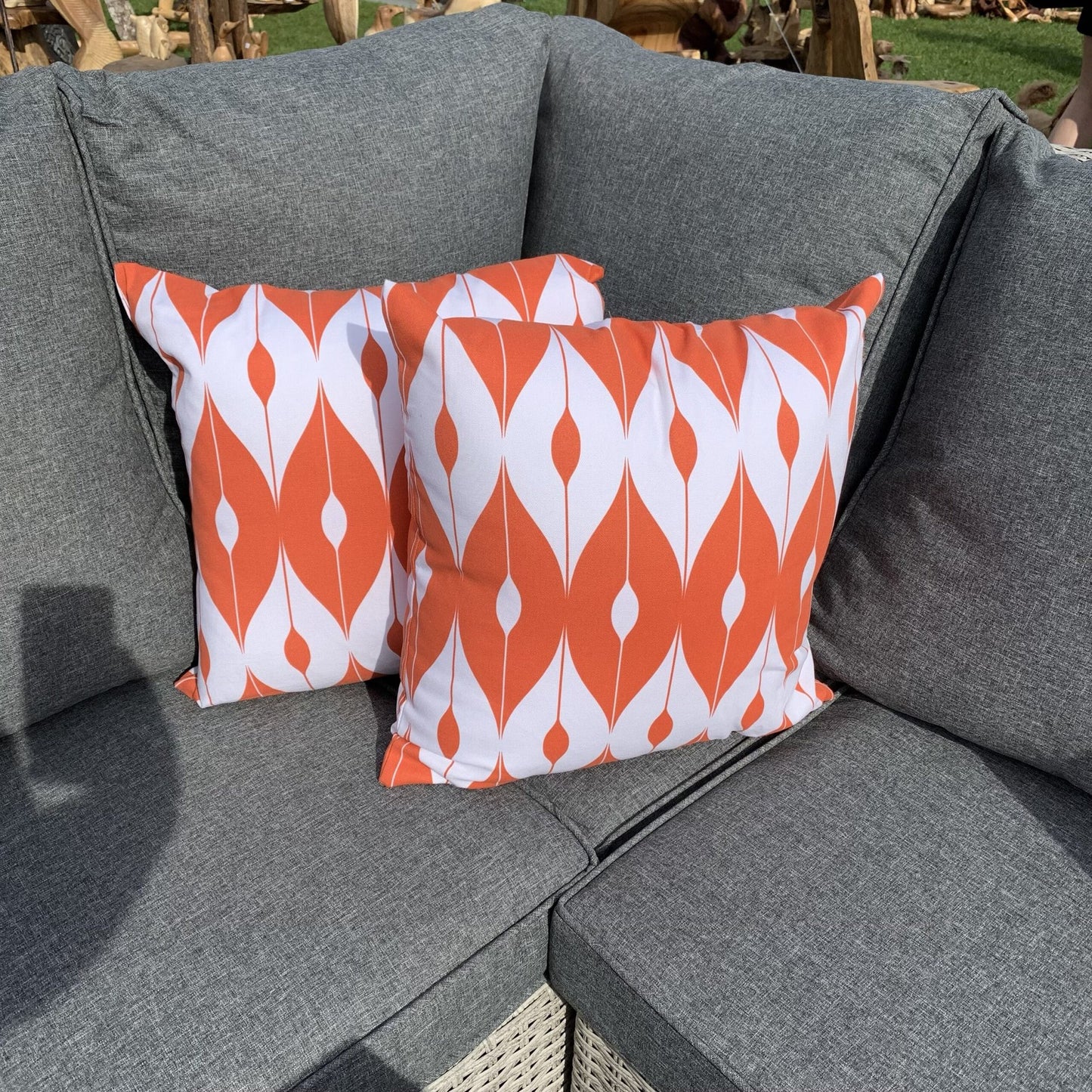 Outdoor Scatter Cushions (Pair) 18" x 18" Orange Biometric Pattern