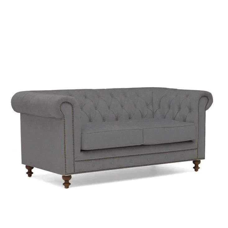 MONTROSE GREY LINEN FABRIC 2 SEATER CHESTERFIELD SOFA