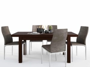 Dining set package Pello Extending Dining Table in Dark Mahogany + 4 Milan High Back Chair Dark Brown
