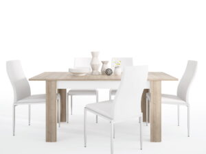 Dining set package Lyon Medium extending dining table 140/180 cm + 6 Milan High Back Chair White.