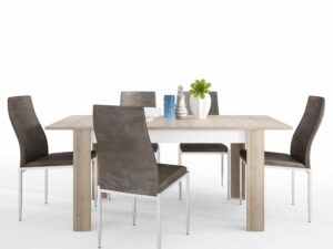 Dining set package Lyon Medium extending dining table 140/180 cm + 6 Milan High Back Chair Dark Brown.
