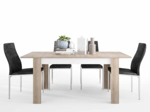 Dining set package Lyon Medium extending dining table 140/180 cm + 6 Milan High Back Chair Black.