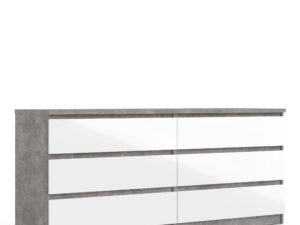 Naia Wide Chest of 6 Drawers (3+3) in Concrete and White High Gloss