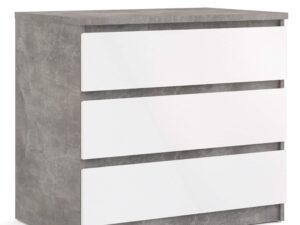 Naia Chest of 3 Drawers in Concrete and White High Gloss