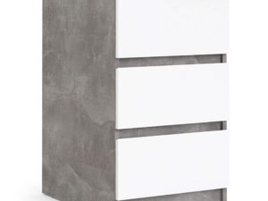 Naia Bedside - 3 Drawers in Concrete and White High Gloss