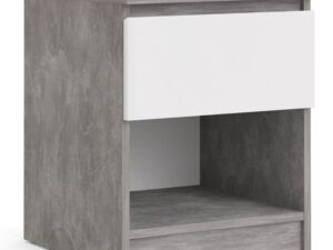 Naia Bedside - 1 Drawer 1 Shelf in Concrete and White High Gloss