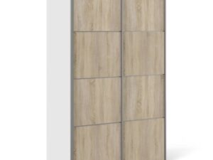 Sliding Wardrobe 120cm in White with Oak Doors with 5 Shelves
