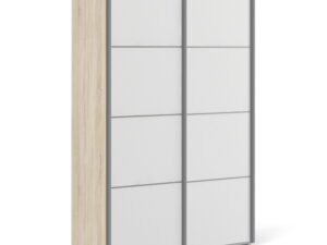 Sliding Wardrobe 120cm in Oak with White Doors with 5 Shelves