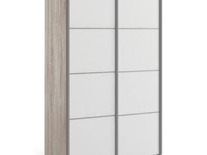 Sliding Wardrobe 120cm in Truffle Oak with White Doors with 5 Shelves