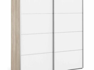 Sliding Wardrobe 180cm in Oak with White Doors with 5 Shelves