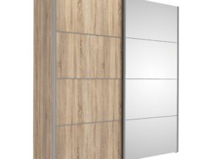 Sliding Wardrobe 180cm in Oak with Oak and Mirror Doors with 5 Shelves
