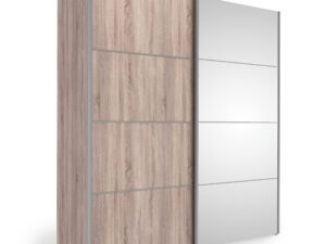 Sliding Wardrobe 180cm in Truffle Oak with Truffle Oak and Mirror Doors with 2 Shelves