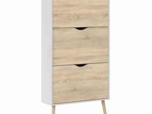 Shoe Cabinet 3 Drawers in White and Oak