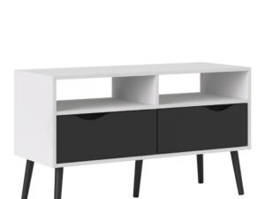 TV Unit 2 Drawers in White and Black Matt