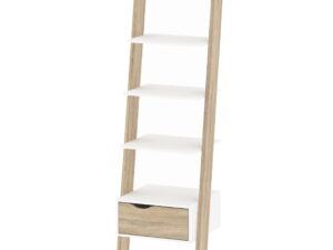 Leaning Bookcase 1 Drawer in White and Oak