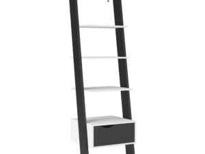 Leaning Bookcase 1 Drawer in White and Black Matt
