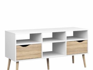 TV Unit - Wide - 2 Drawers 4 Shelves in White and Oak