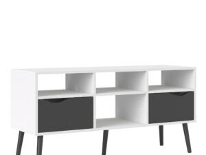 TV Unit - Wide - 2 Drawers 4 Shelves in White and Black Matt