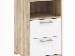 Bedside 2 Drawers in Oak with White High Gloss