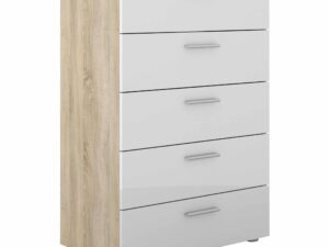 Chest of 5 Drawers in Oak with White High Gloss