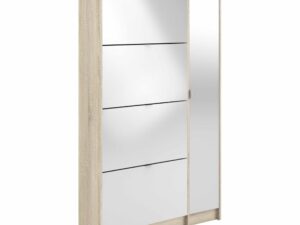 Shoe cabinet w. 4 tilting doors and 2 layers +  1 mirror door