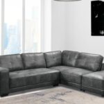 Montepellier grey leather look 4 seater corner sofa right hand facing