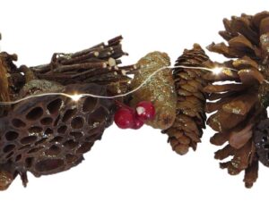 XMAS RUSTIC  GARLAND GLITTER WITH LED LIGHTS 150CM - Image 1
